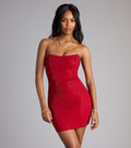 Nicole Rhinestone Lace-Up Strapless Mini Dress