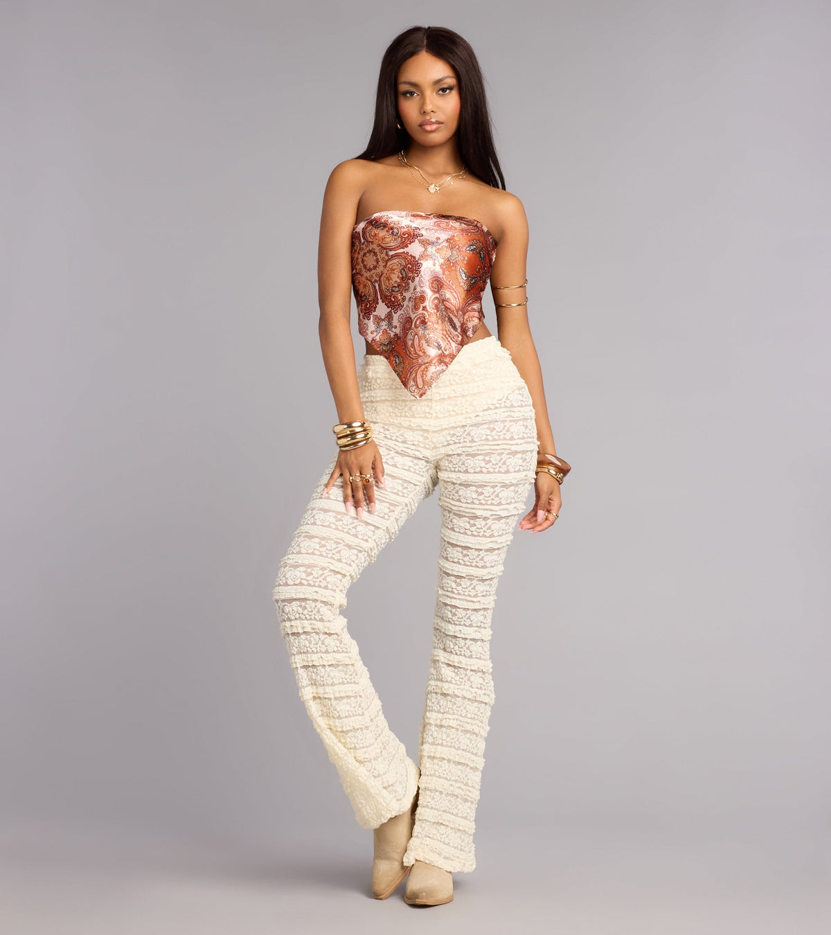Vintage Heat Satin Paisley Top